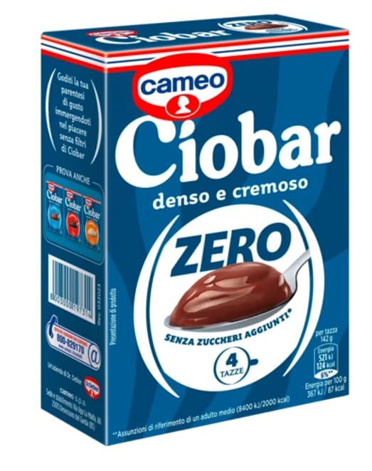 CAIYA Cameo Ciobar Zero Preparato per Cioccolata Calda al Cioccolato con Zero Zuccheri Aggiunti Denso e Cremoso Scatola con 5 Bustine 76g