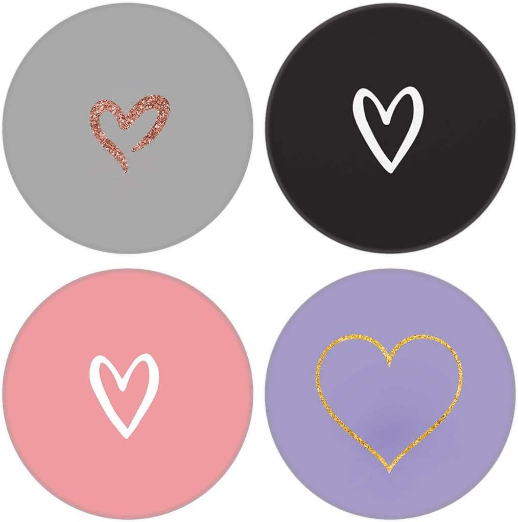 4 Pack Phone Grip,Cell Phone Holder For Smartphone,Finger Kickstand Rotation Stand - Purple Pink Black White Heart