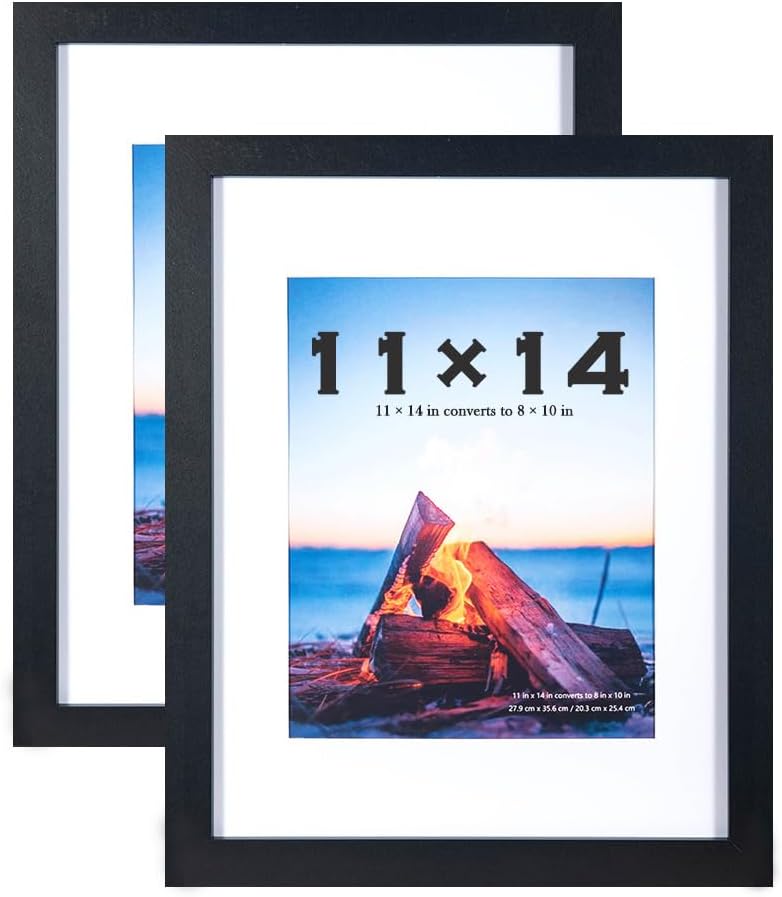 Black Picture Frames 14x11 Inch 2 Pack, Wooden Picture Frame for Tabletop and Wall Mounting, Mount for Picture 8x10,11 x 14 inch frame,11x14 frame