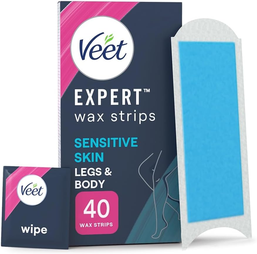 Veet Expert Cold Wax Strips, 40 Count + 4 Finish Wipes, Hair Removal Kit For Smooth Legs, Gentle Solution For Delicate Skin, Easy And Effective Use