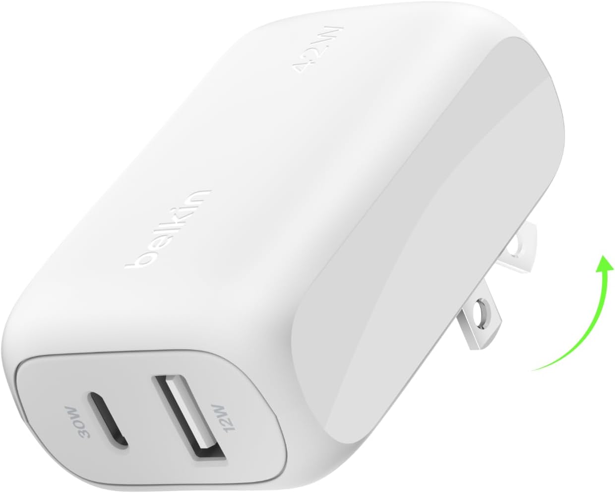 Belkin 42W Dual Port Charger Block, USB-C + USB-A Charger Super Fast Charging - Samsung Galaxy S25, Apple iPhone 16, 15, 14, 13, Pro, Pro Max, iPad, AirPods, Nintendo Switch 2 & More - White