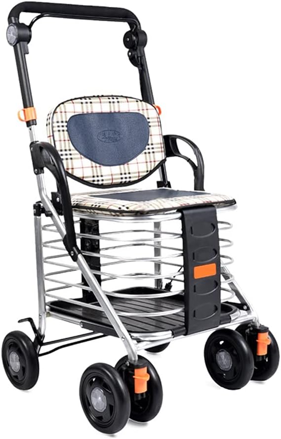 Back Support,Medical Aluminum,Padded Seat Shopping Basket Cart Large Capacity Shopping,Folding Mobility Rolling Walker Wheels