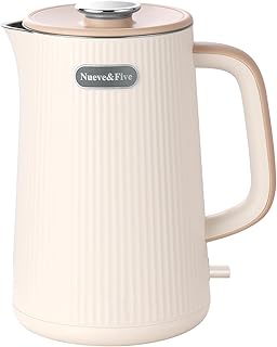 Nueve&Five 1.7L Electric Kettle,Double Wall Electric Tea Kettle,Auto Shut Off,1200W Hot Water Kettle Electric of 304 Stainless Steel-Cream White