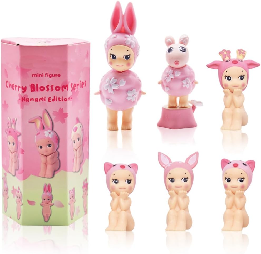Mini Angel Hippers Lying Down Angel Anime Figures Toys Original Mini Figure Limited Edition,1PCS Sealed Blind Box,Cute Collectors Figure (Pink C)