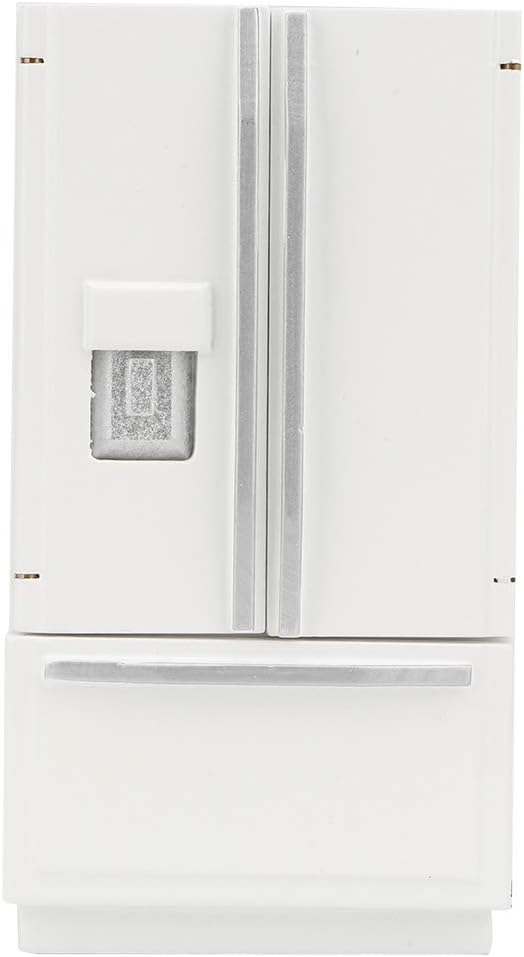 Miniature Dollhouse Fridge, 1:12 Mini Wooden Refrigerator Model Furniture Decoration Accessories Mini Home Scene Model for Dollhouse DIY Scene Doll Home Furniture Craft (White)