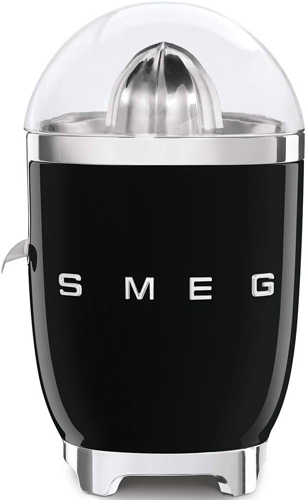 SMEG 50's Retro Style Citrus Juicer with Drip Free Spout, Automatic Activation, and Efficient Straining, Black