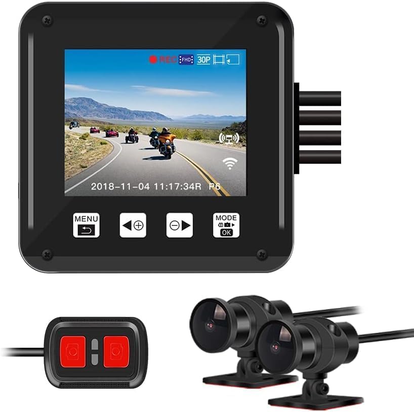 VSYSTO Motorcycle Dash Cam, HD 1080P Motorbike Camera Front and Rear, Dual Lens 150° Wide Angle Waterproof Sports Camera, 2 Inches Screen Motorcycle DVR Recorder, WiFi, G-Sensor, Night Vision