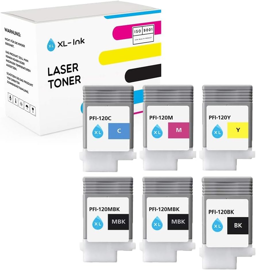 XL-Ink Compatible Inkjets for Canon PFI-120 (6-Pack: 2X Matt Black, Black, Cyan, Magenta, Yellow)