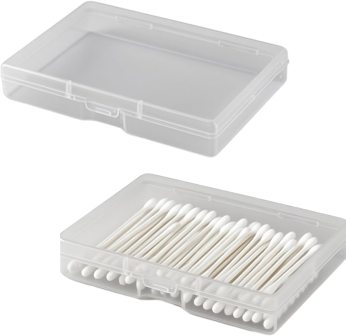 2 Pcs Cotton Bud Holder, Portable Small Cotton Swab Holder, Transparent Plastic Cotton Bud Dispenser, Mini Box for Storing Cotton Swabs, Toothpicks, Flosser, Ear-Buds, Meds, Craft Stuff (Transparent)