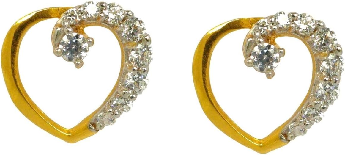 22K/18K Real Certified Fine Yellow Gold CZ Heart Stud Earrings