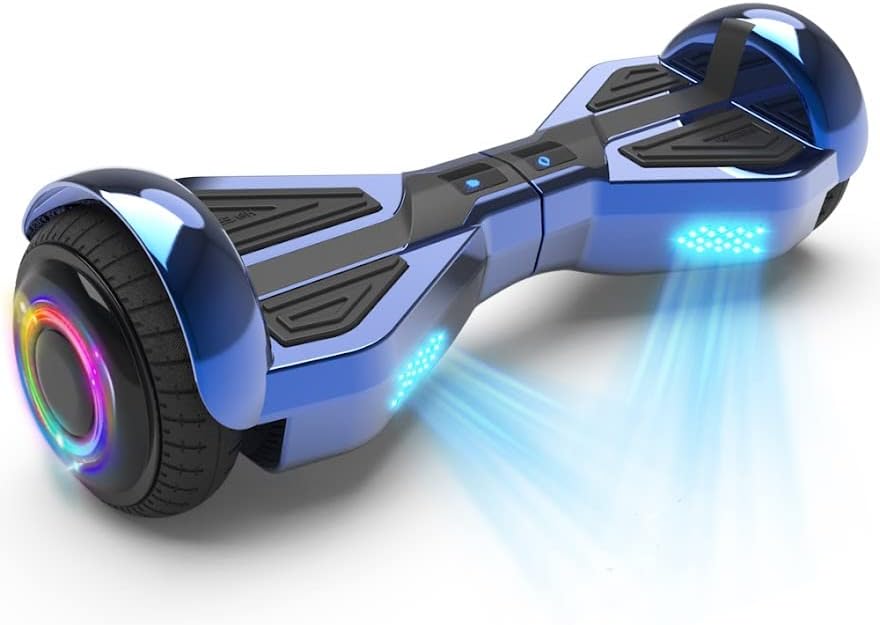 Starship Electric Hoverboard with Bluetooth Speaker, Chrome Color Self Balancing Scooters with Science Fiction Design and 6.5 inch LED Wheels (Chrome Blue)