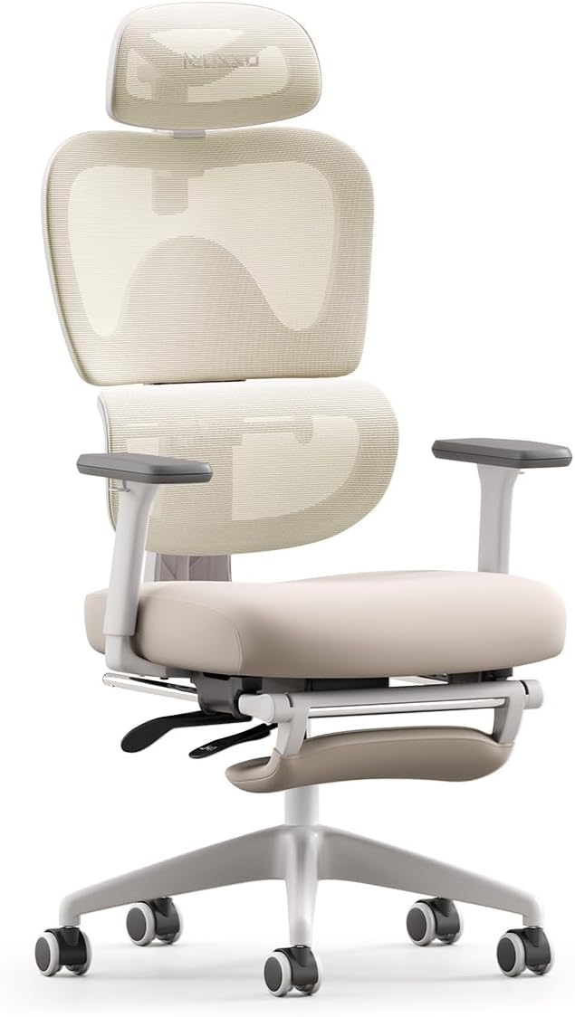 MUSSO E600 SE Ergonomic Office Chair with Footrest, Lumbar Support, Beige