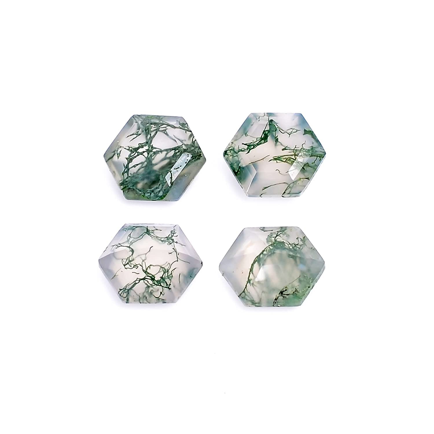 4pcs, 6x6x3mm Natural Moss Agate Hexagon-Flat Step Cut Gemstone Wholesale Lot, Jewelry Making Loose Gemstone, Polished Minerals, DIY, Wire Wrapping, Healing Crystals, Bulk Gemstone Deal