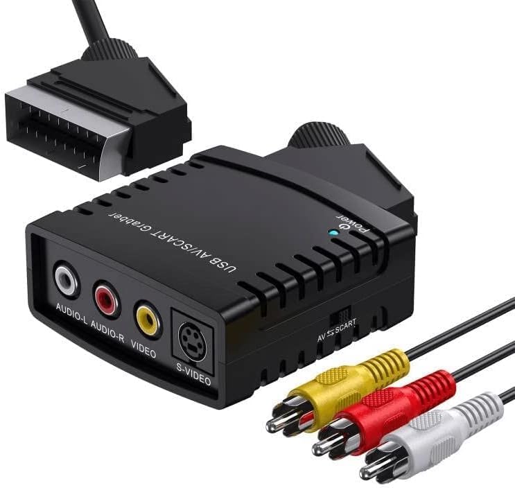 VIXLW Video Grabber Video Capture Card, Video to Digital Converter, VHS to Digital Converter Transfer TV Hi8 VHS to DVD, RCA to USB Video Converter with AV to Scart Adapter and RCA Cable