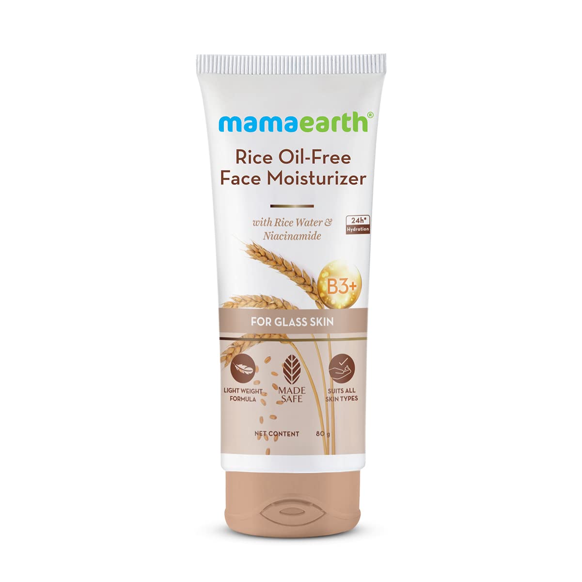 MAMAEARTH Rice Water Oil Free Face Moisturizer | 24-Hour Hydration with Niacinamide | Controls Excess Oil & Minimizes Open Pores | Non-Comedogenic & Non-Sticky Formula | 2.82 Oz/80g