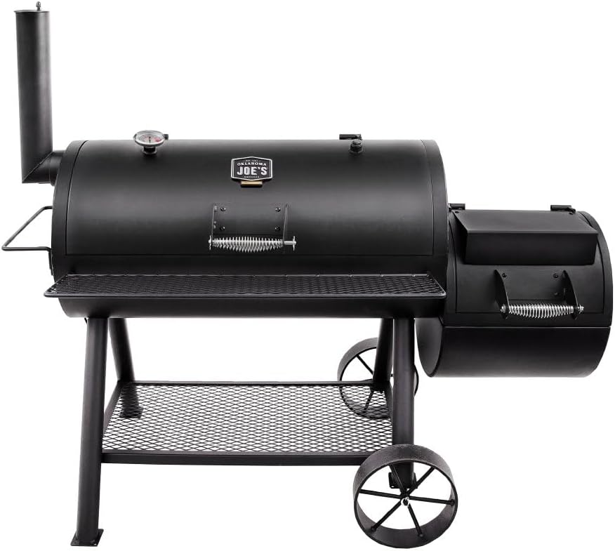Oklahoma Joe's Longhorn Reverse Flow Offset Charcoal Smoker and Grill with 1060 sq. in. Cooking Area in Black