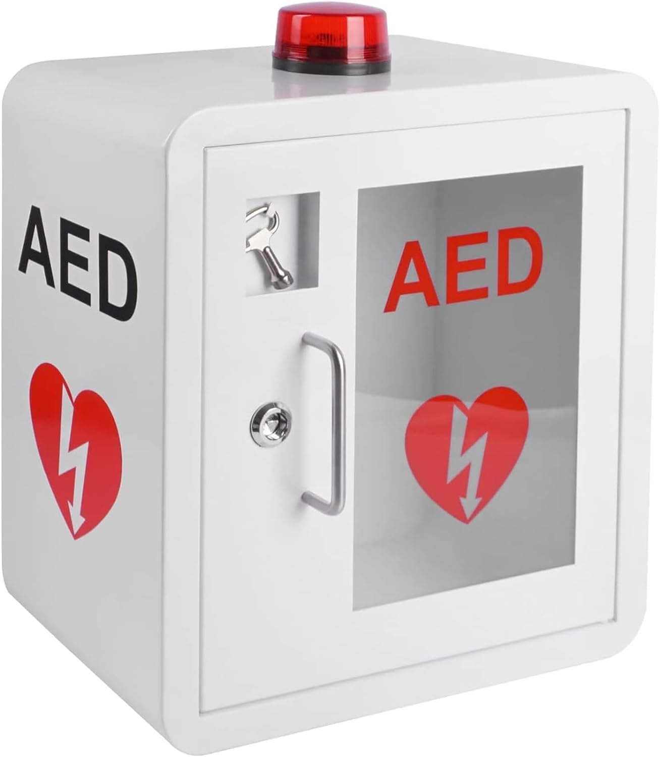 AED Cabinet, AED Defibrillator Wall Mounted Storage Cabinet, with Alarm Emergency Strobe Light, Rounded Corner Design, Fits All Cardiac Science, AED Defibrillator, Physio-Control