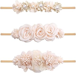 Baby Headbands Set Flower Hair Bows Accessories-Elastic Hair Band Crown FLoral Wraps Birthday Gifts for Girls Newborn Infant Toddler 3Pcs