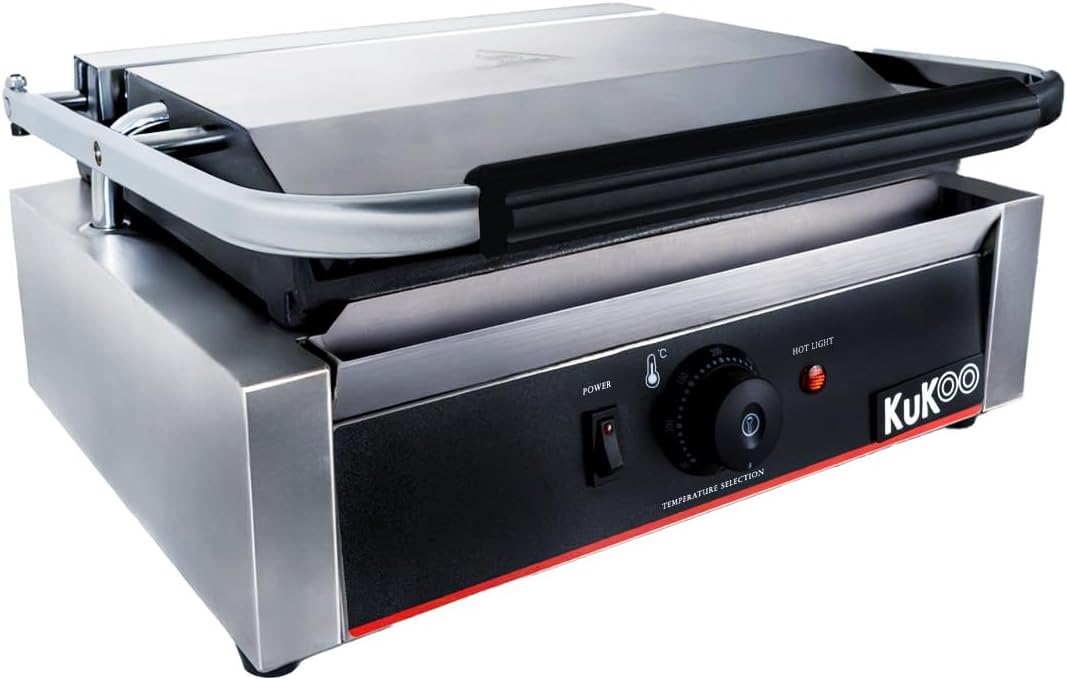 KuKoo Grooved/Flat Panini Press Ribbed Contact Grill Toaster Sandwich Maker Commercial Catering Machine