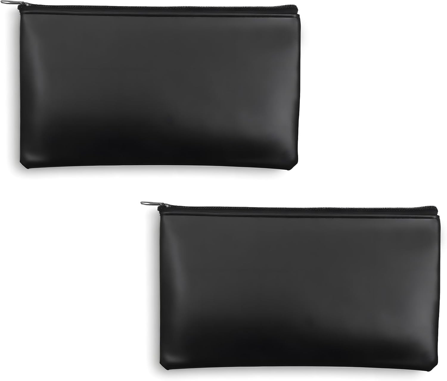 2 Pack Money Bags with Zipper 11x6 inch Security Bank Deposit Bag PU Leather Cash and Coin Utility Pouch Holder for Envelopes, Coins, Invoice, Bills, Cosmetics(Black)