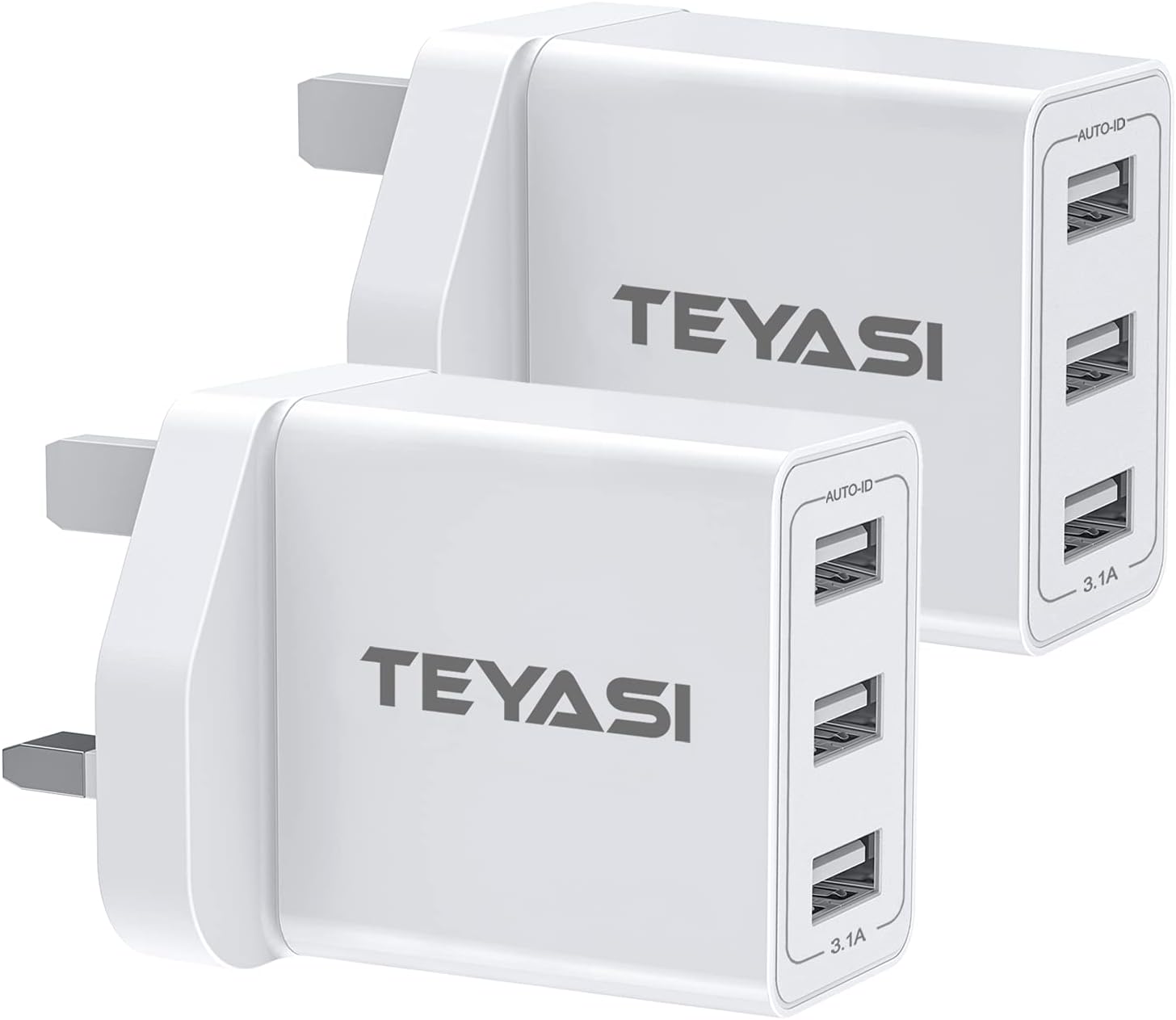 2Pack USB Plug Adaptor UK, Multi USB Charger Plug UK 3Port 3 Pin Wall Charger, Multiple Mains Charge Power Adapter Fast Charging for iPhone 14 13 12 11 10 XS Max XR X 8 7 6