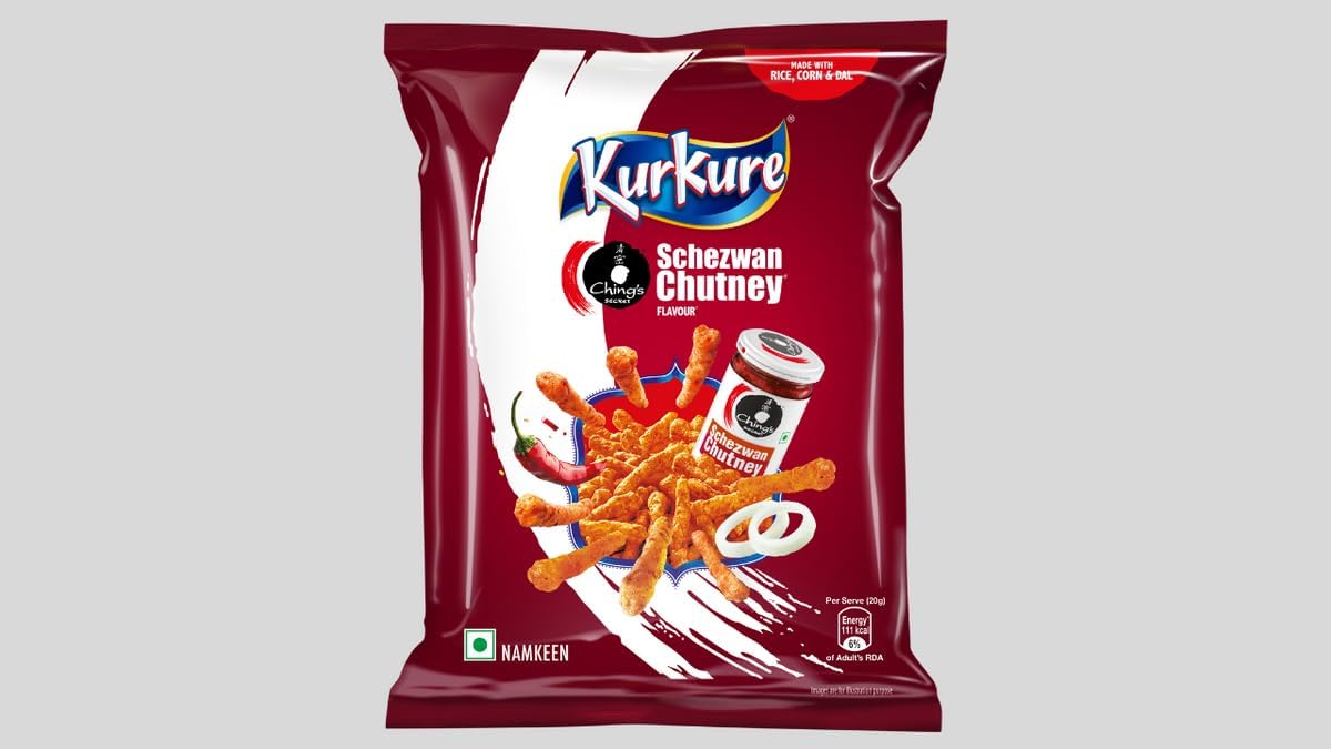 Kurkure Schezwan Chutney Flavoured Namkeen Snacks | Spicy Indo-Chinese Fusion | Crunchy Corn Snack | 70g (5 Pack, Schezwan)