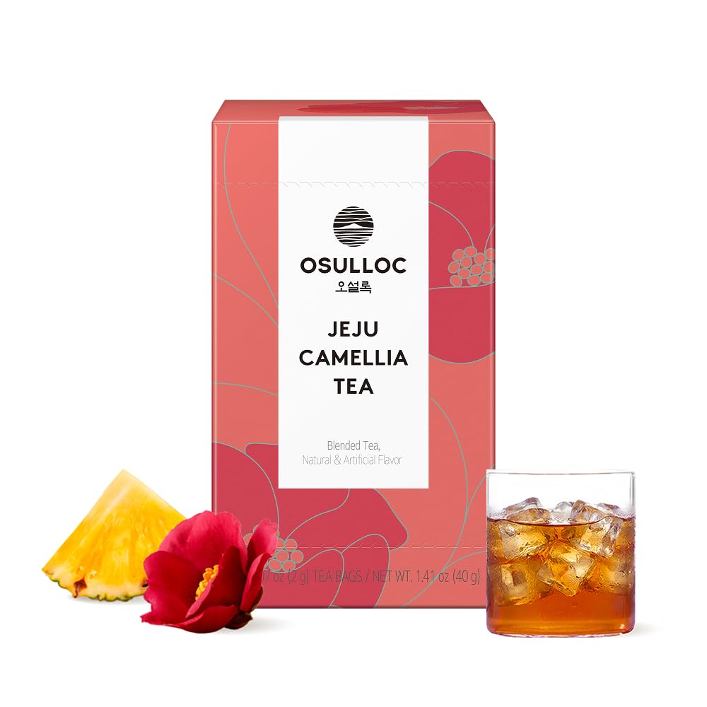 OSULLOC Camellia Flower Tea (Tropical fruity flavors), Iced tea bags, Fruit tea Blend, Premium Teabags from Jeju Island, 20 count
