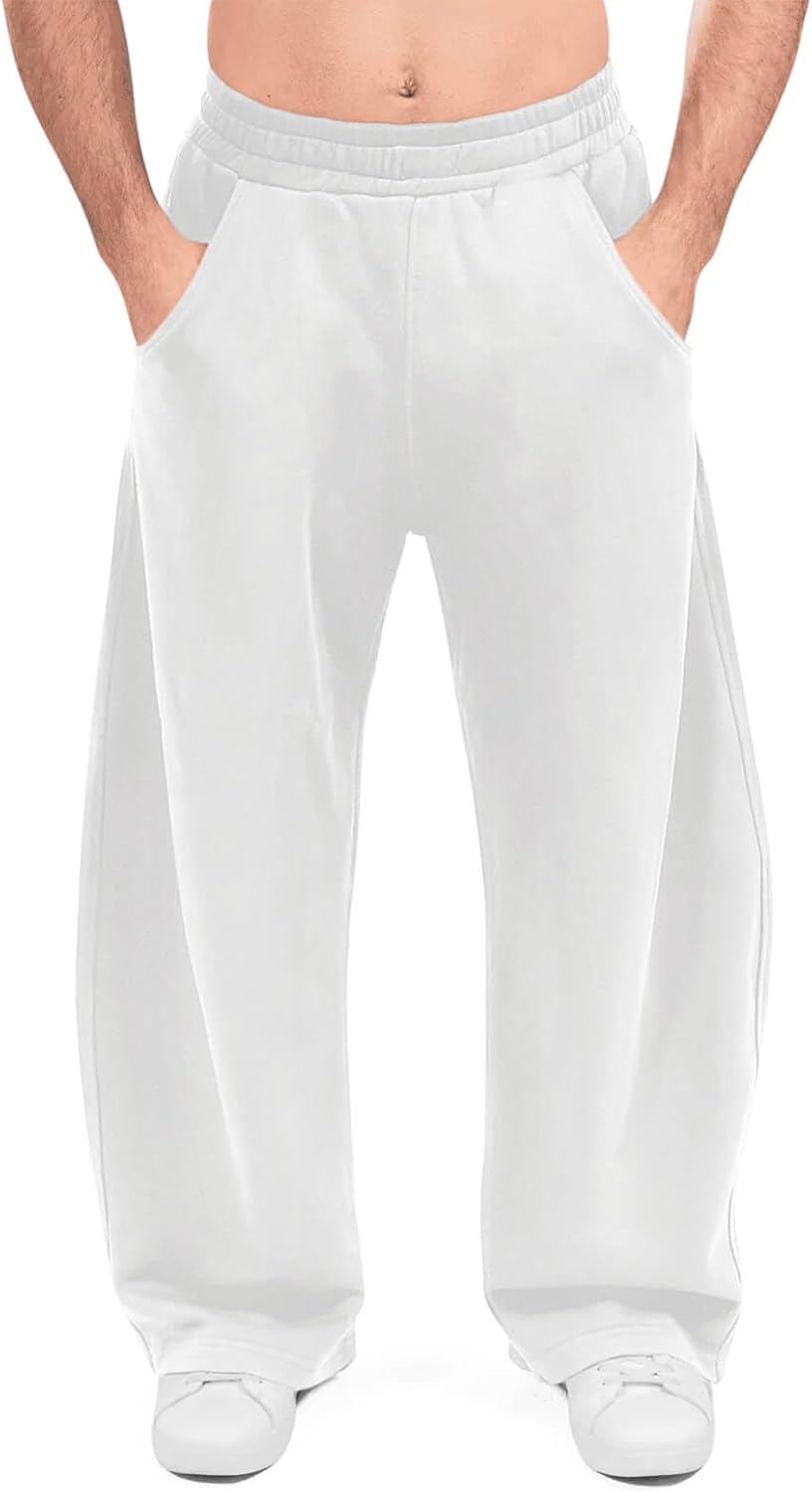 HeSaYep Men's Baggy Sweatpants Cotton Wide Leg Fleece Barrel Sweat Pants