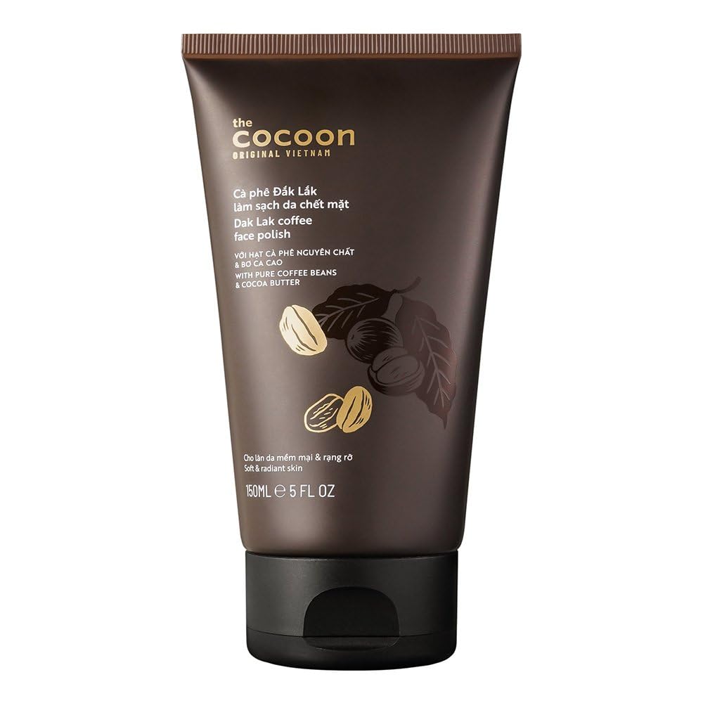 Cocoon Dak Lak Coffee Face Polish with Cocoa Butter & Safflower Oil. 100% Vegan Exfoliating Scrub for Smooth & Glowing Skins | Anti Blackheads, Enlarged Pores, Wrinkles & Fine Lines (5.07 fl oz)