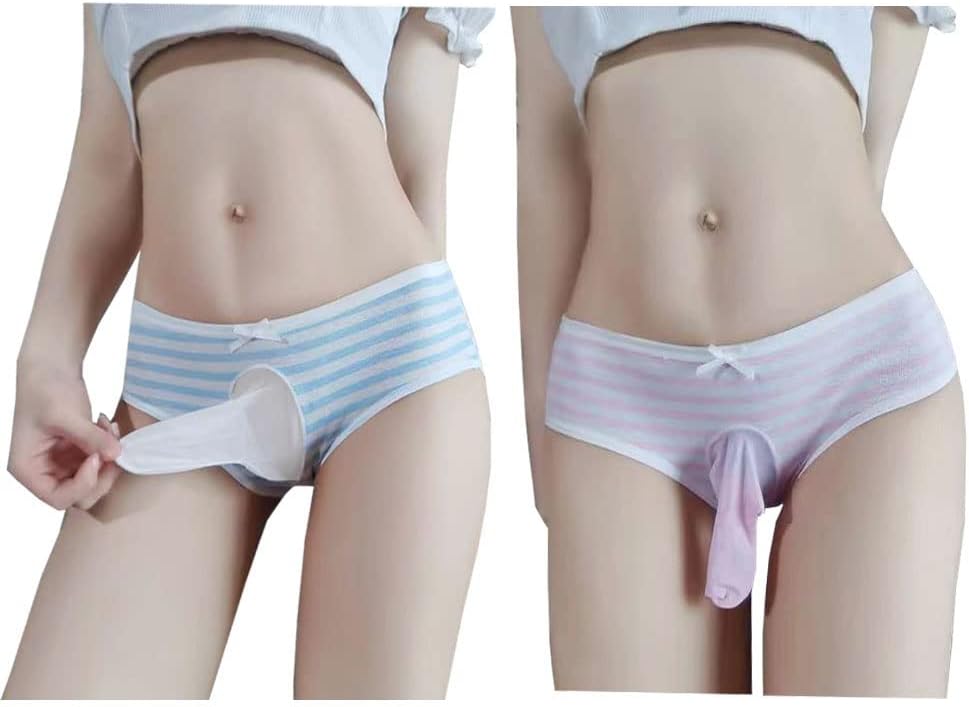 Striped Cotton Pouch Panties Underwear for Women Men Pack of 2