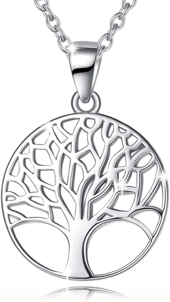 AGVANA Sterling Silver Necklace for Women Family Tree of Life Pendant Necklace Dainty Jewelry Anniversary Birthday Gifts for Women Mom Grandma Wife Daughter Her Yourself, 16"+2"