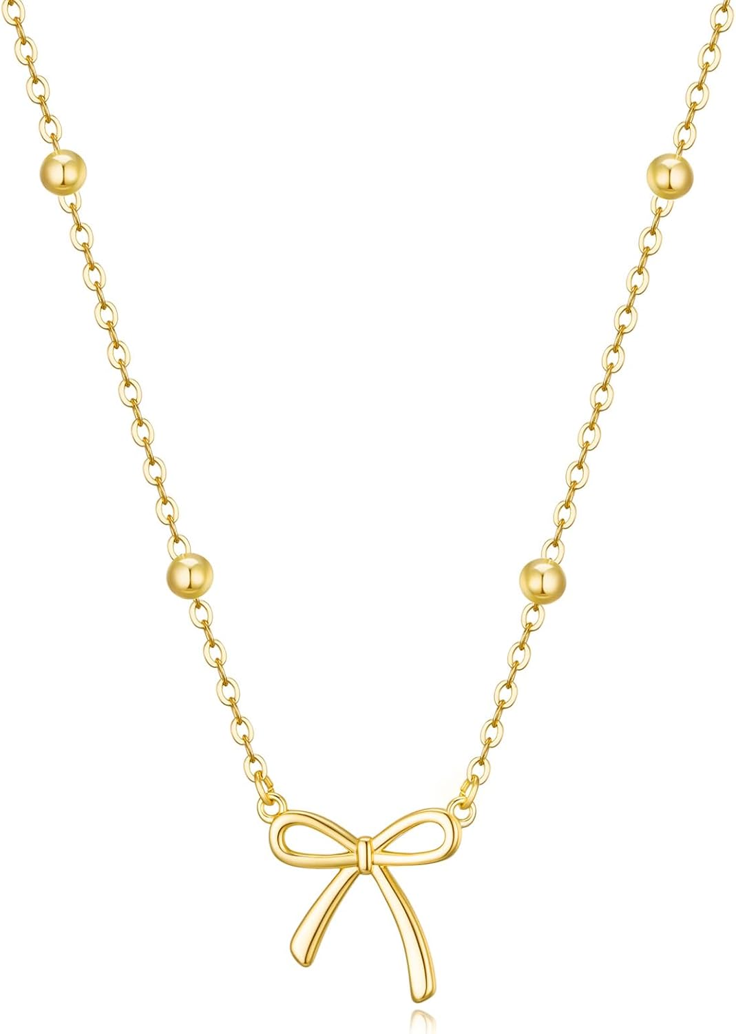 Stocking Stuffers for Women Dainty Bow Necklace 14K Gold Plated Cute Choker Small Pendant Charm Necklaces Teen Gift Trendy Stuff Personalized Jewelry Christmas Gifts