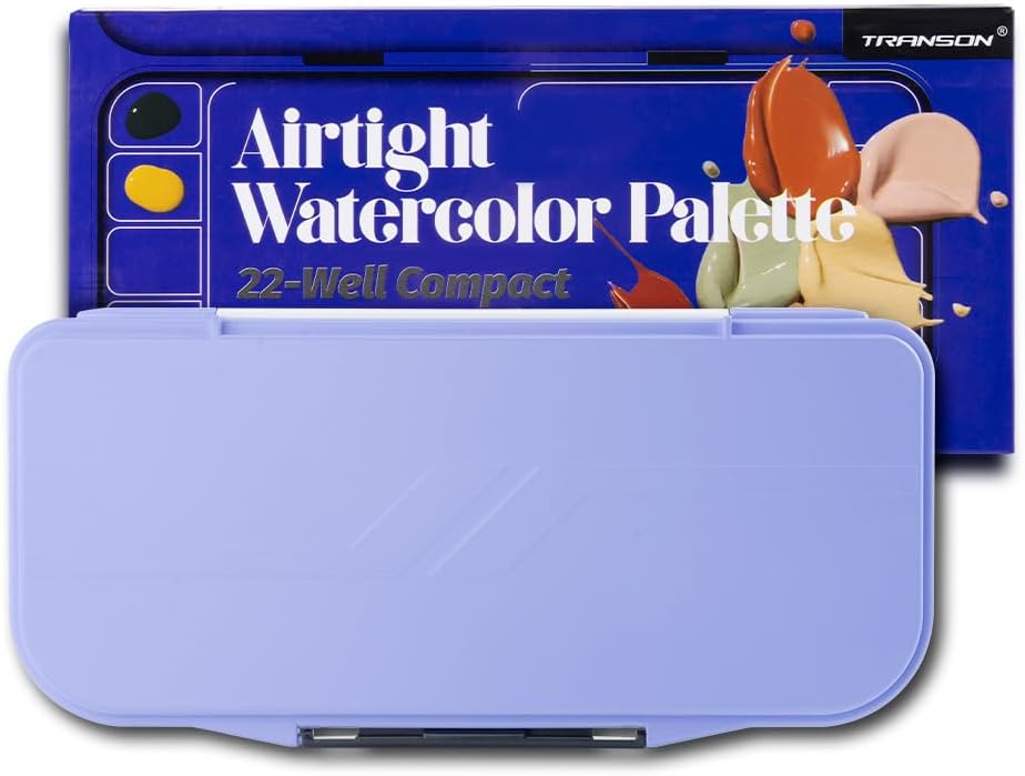 Transon Watercolor Palette Folding with Lid 18wells 2 Mixing Areas and 1 Large Mixing Tray Also for Gouache Acrylic Paint Palette Purple Color