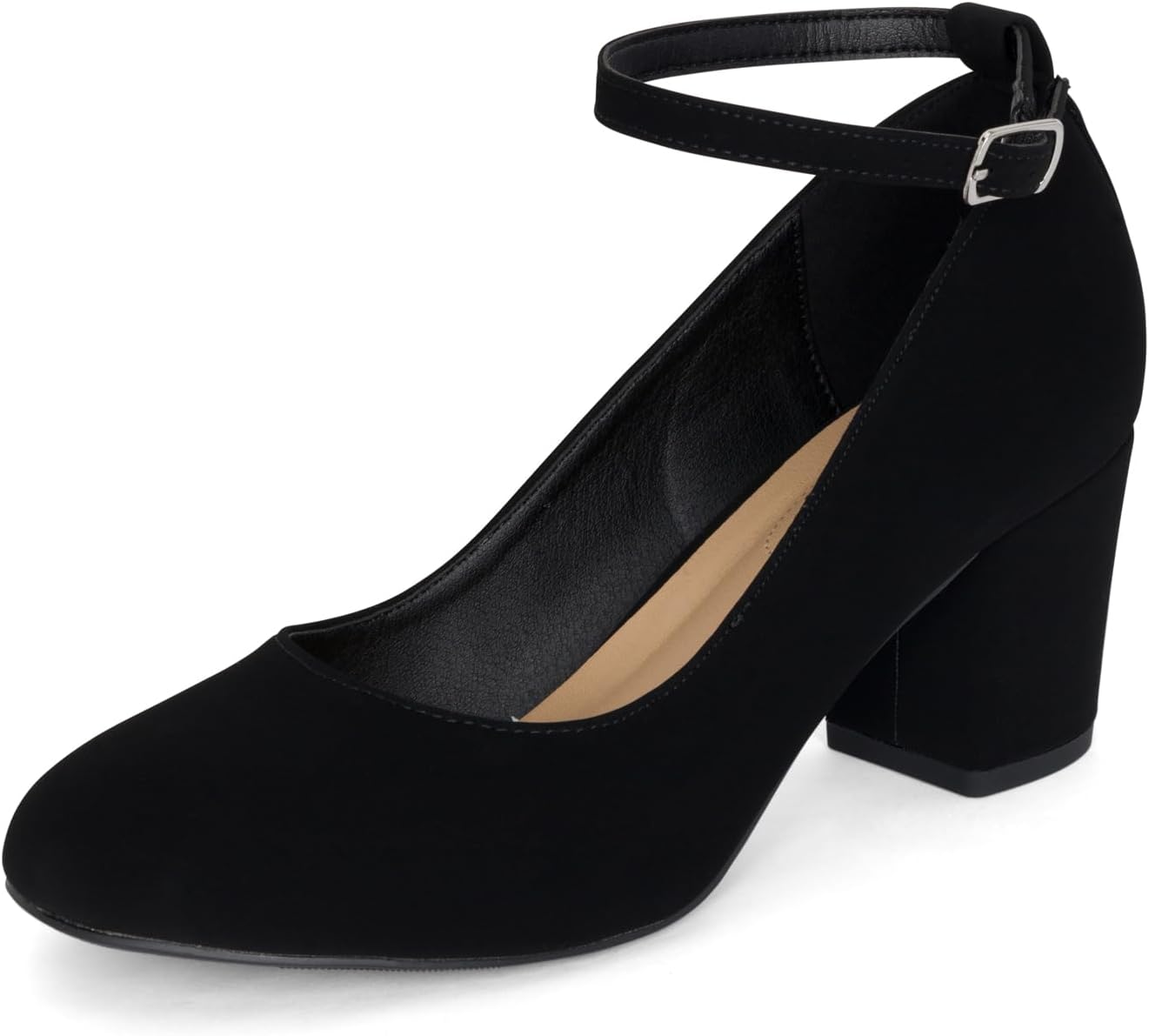 STYLISH S Hype ~ Women's Closed Round Toe Adjustable Ankle Strap Low Chuncky Block Heel Pumps Shoes