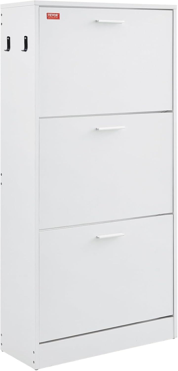 VEVOR Shoe Cabinet with 3 Flip Drawers, Free Standing Shoe Storage Organizer with Side Hooks for Heels,Shoe Storage Cabinet for Entryway, Boots, Slippers in Hallway, Living Room