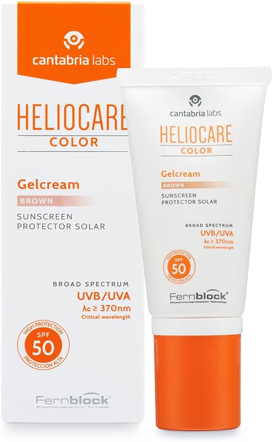 Heliocare Colour Gelcream Brown SPF 50 50ml / Sun Cream For Face / UVA and UVB Anti-Ageing Sunscreen Protection / Combination, Dry, Oily and Normal Skin Types / Natural-looking foundation coverage