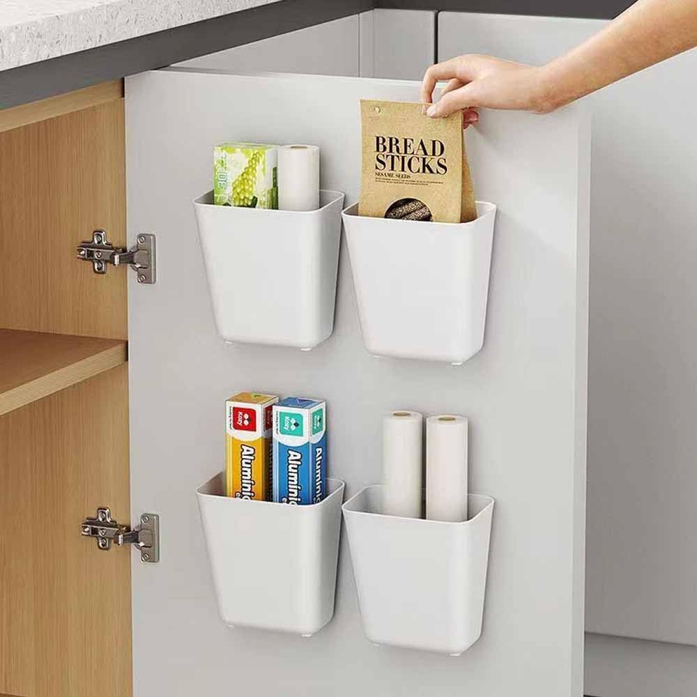 Nmgkokew 4 Piece Kitchen Cabinet Door Storage Box, Self Adhesive Wall Mounted Organizer for Wardrobe, Bathroom, Refrigerator Small Items