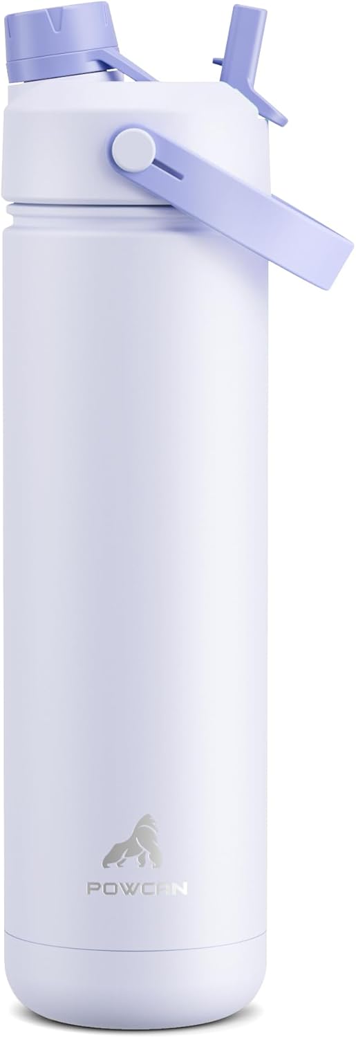 POWCAN 26 oz Insulated Water Bottle with 2-in-1 Straw and Spout Lid, Keep Cold 24H, Leak-Proof, Fits in Car Cup Holder, Stainless Steel Water Bottle for Sports, Travel, and School (Lupine)