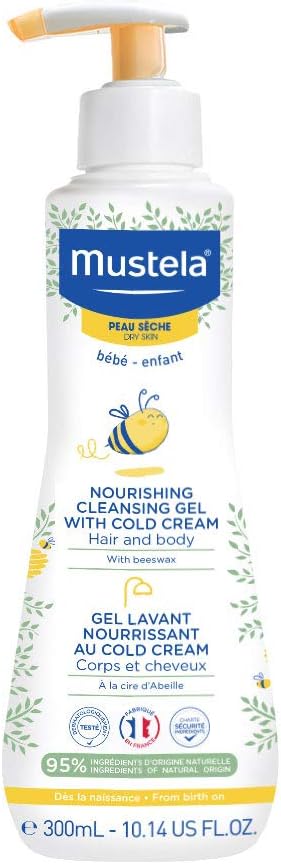 Mustela Nourishing Washing Gel, 300ml – Gentle Cleanser with Cold Cream for Dry and Sensitive Skin, Soap-Free and Dermatologically Tested