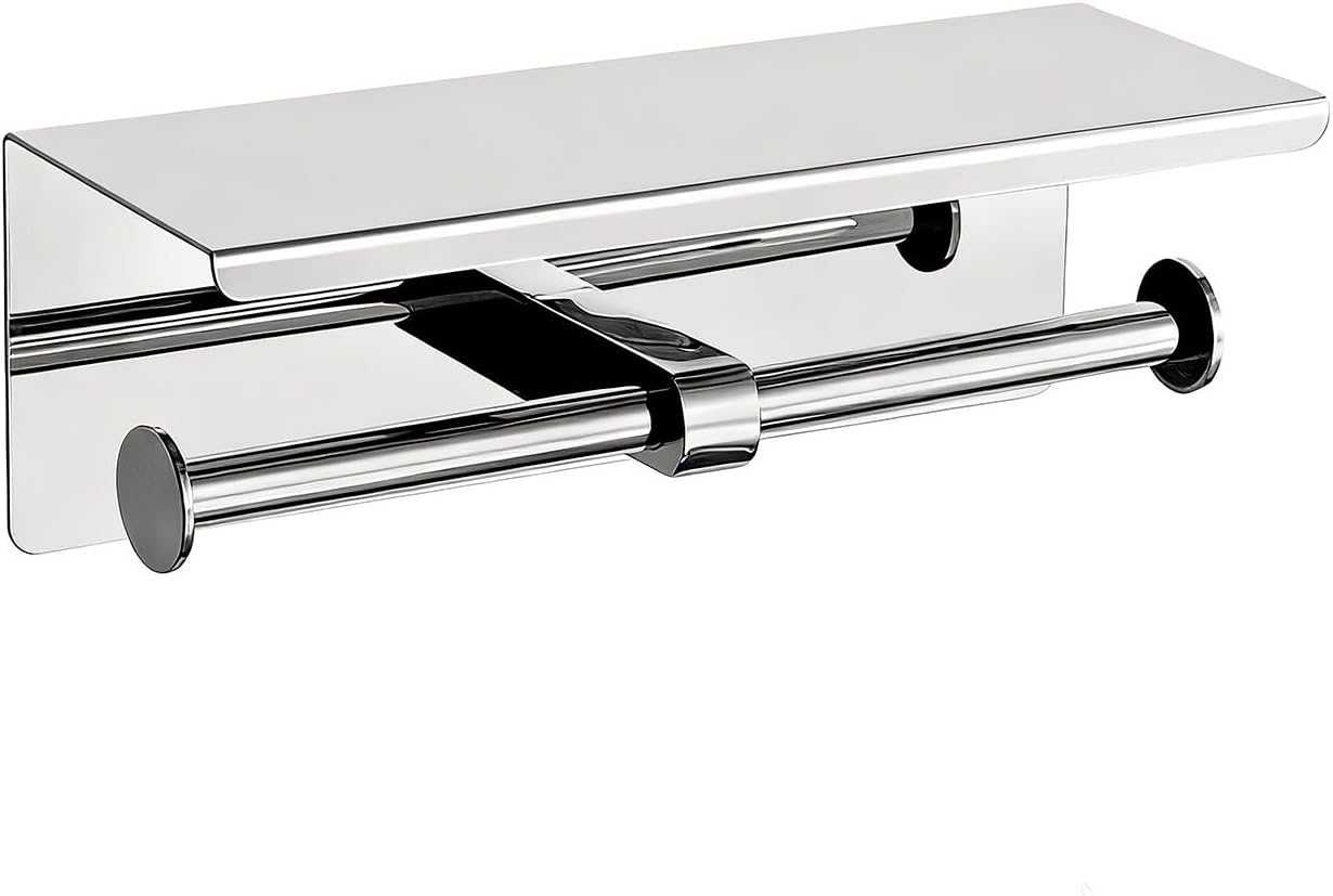 Ibergrif Double Toilet Paper Holder with Shelf, Wall Mounted Roll Holder