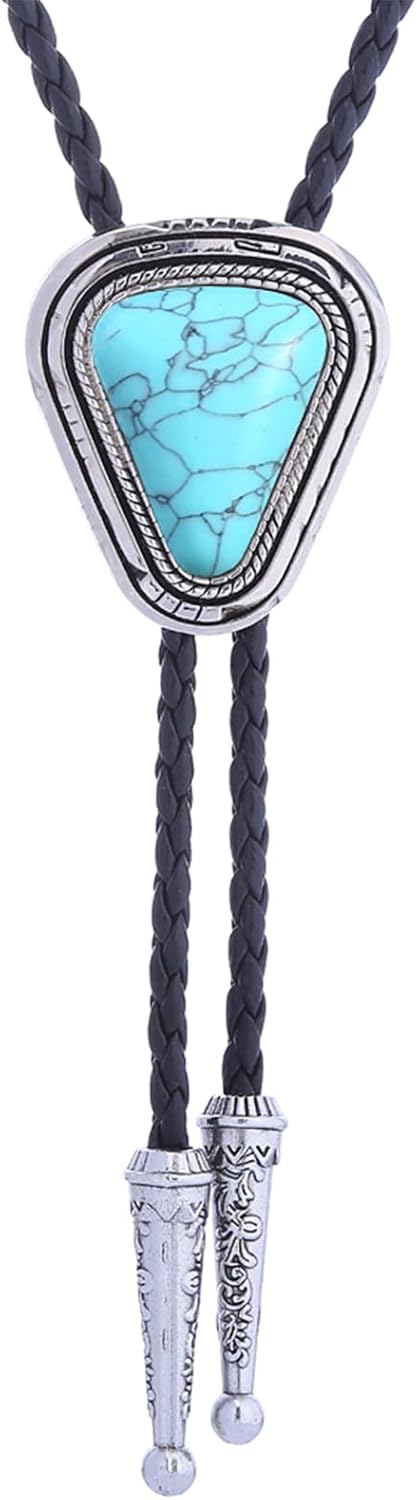 Turquoise Bolo Tie for Men, Leather Braided Necktie Western Cowboy Bola Tie Costume Accessories for Men Women