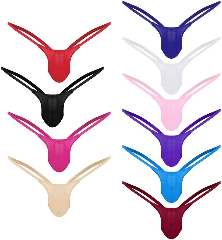 Mens Briefs Multipack 10PC Sexy G-Strings Men's Thong Underwear Plain Bulge Pouch Low Rise Bikini Thongs Underpants Knickers for Men Sissy Lingerie Joke Secret Gift