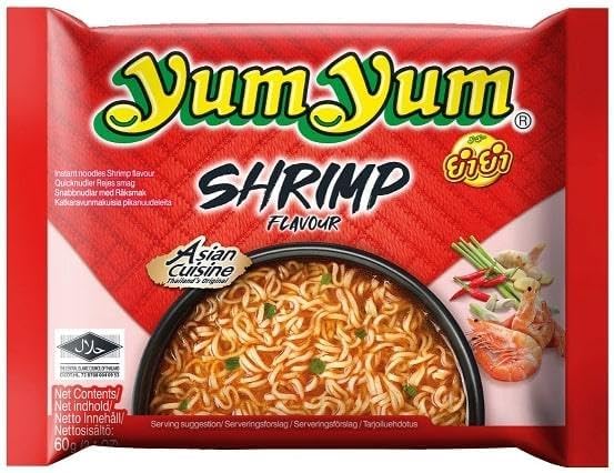 Yum Yum Instant Noodles Shrimp Flavour, 60g (Pack of 10) - Rich Flavours, Quick & Easy to Prepare - Product of Thailand