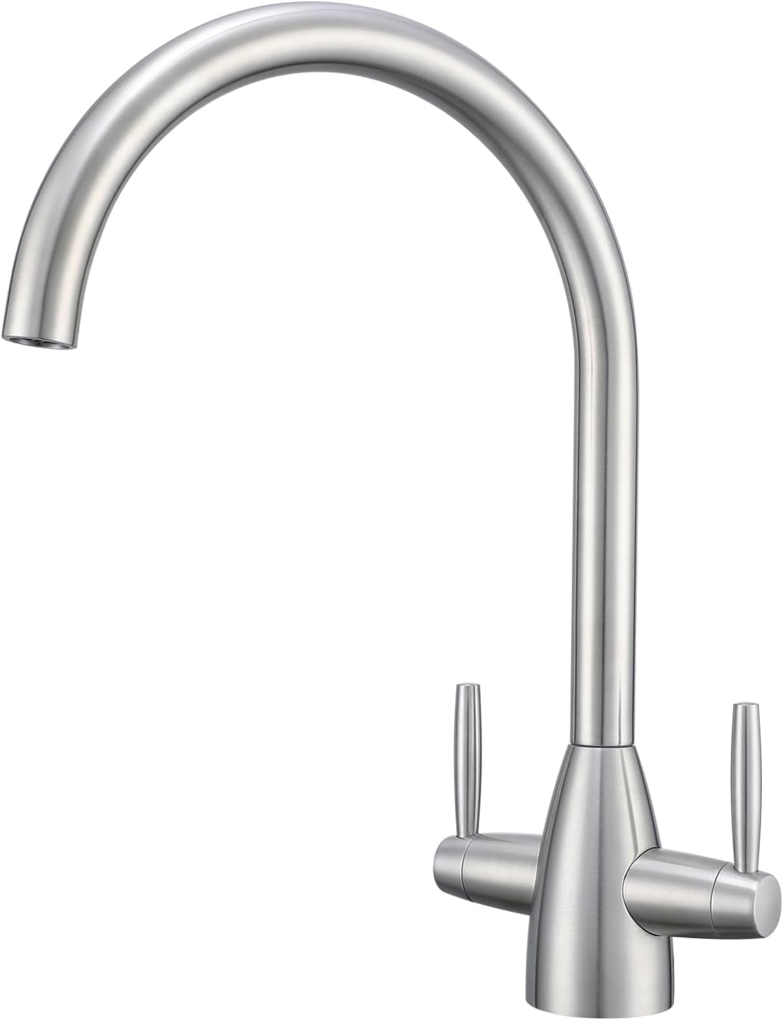 Yamataro Kitchen Tap Stainless Steel Sink Mixer Taps Monobloc Tap Dual Lever 360 Swivel Swan Spout UK Standard 1 Hole Deck Mount Kitchen Faucet for Sink Brushed Anti-Fingerprint
