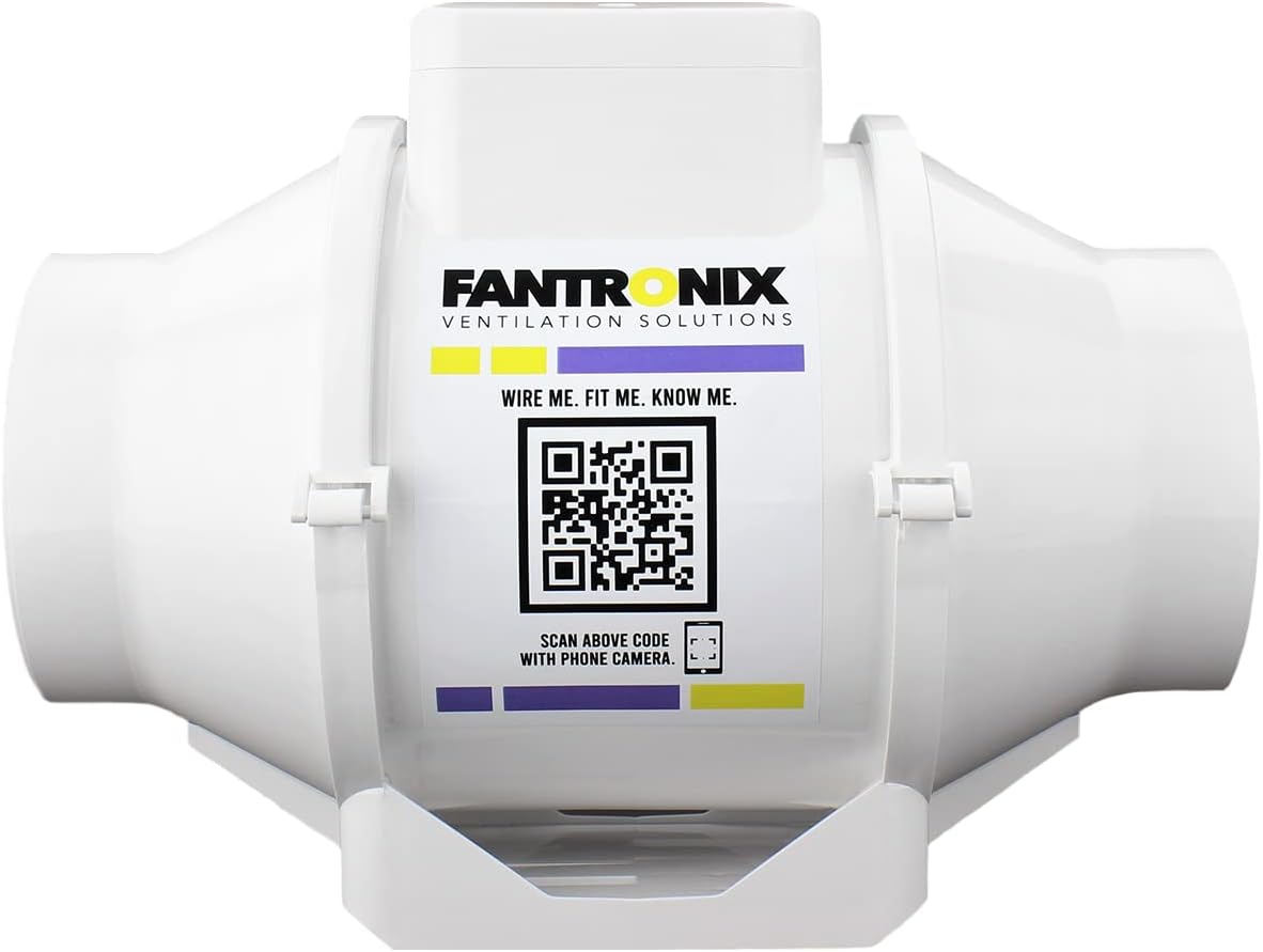 FANTRONIX Inline Extractor Fan Easy Operation With Light Switch and Run-on-Timer. Loft or attic, Dimensions: 246mm (L) x 190mm (H) x 167 mm (W), Spigot: 86mm Diameter for 100mm duct connection – White