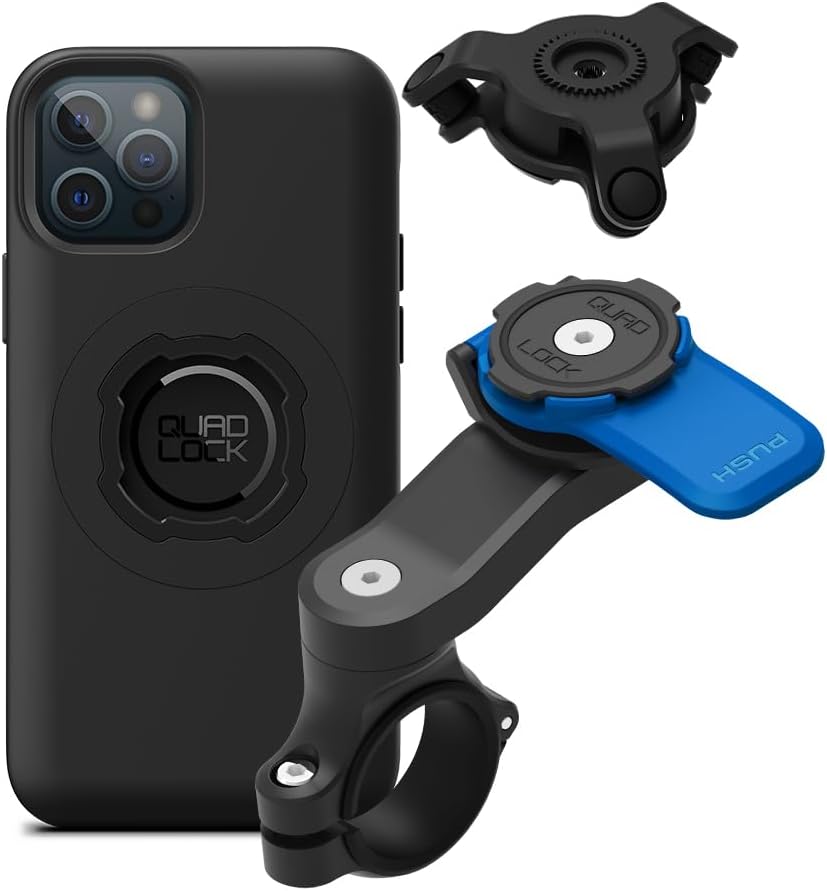 Quad Lock Motorcycle Handlebar Phone Mount Kit with Vibration Dampener and iPhone 12/12 Pro MAG Case
