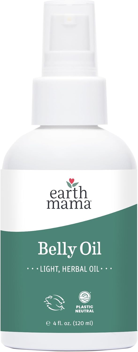 Earth Mama Belly Oil for Dry Skin | Calendula Skin Care Moisturizer Oil to Encourage Natural Elasticity and Help Prevent Stretch Marks During Pregnancy and Postpartum, 4-Fluid Ounce