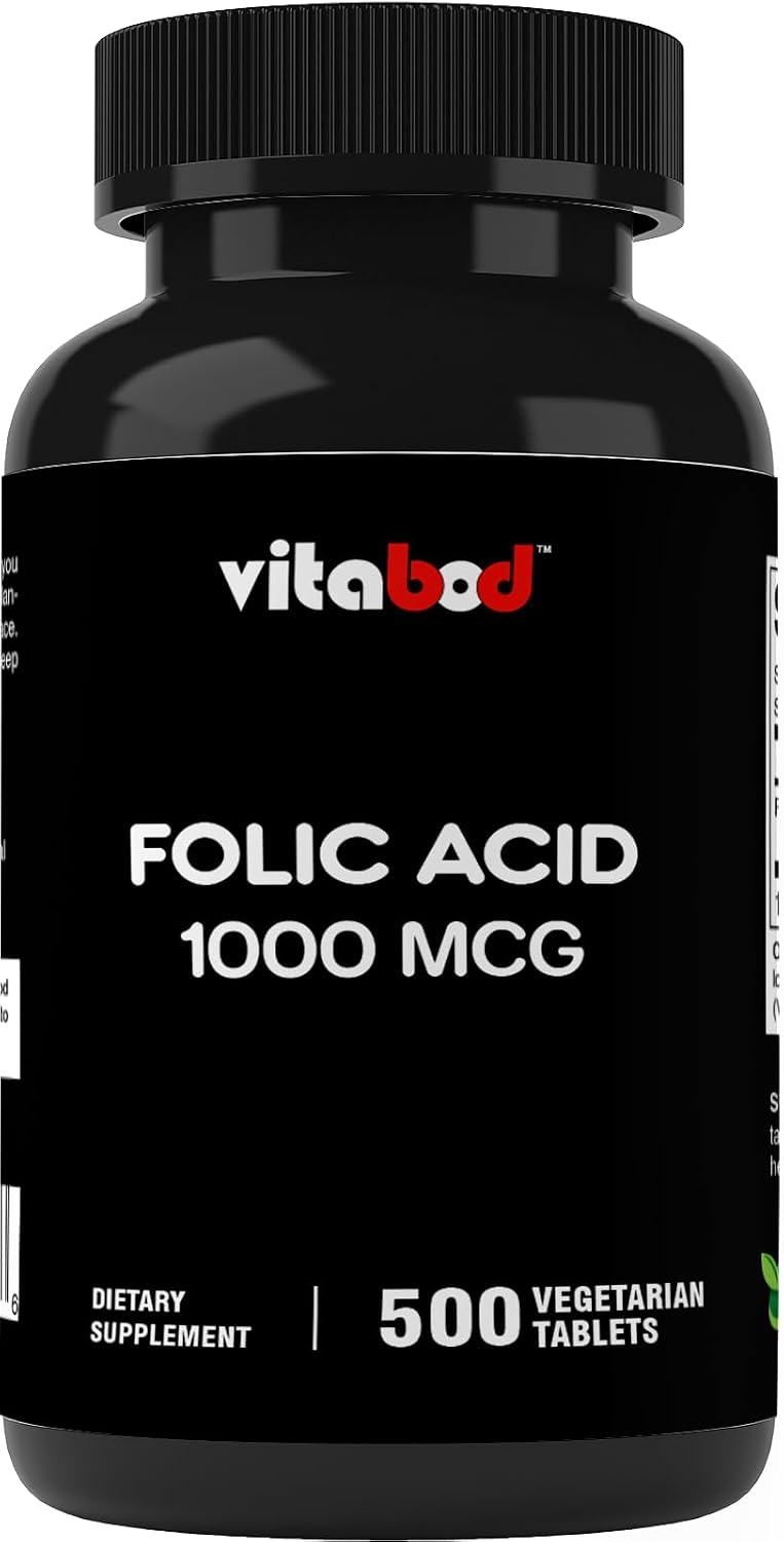 Folic Acid 1 mg (1000 mcg) (Vitamin B9) - 500 Vegetarian Tablets - an Essential Prenatal and Postnatal Vitamin