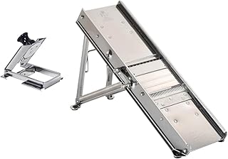 BRON COUCKE - Professional Mandoline - Stainless Steel - Slices Fruits and Vegetables, Makes French Fries and Julienne - Straight Blade + Waffle Blade - Adjustable Thickness - Includes Safety Carriage