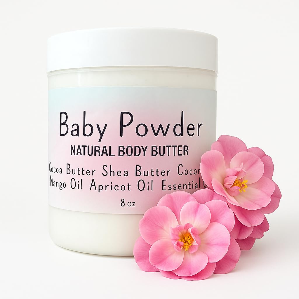Baby Powder Creamy Whipped Body Butter Nourishing Shea Butter, Cocoa Butter, Coconut Oil, Essential Oils Moisturizer for Body, Feet & Hands Soothes and Softens